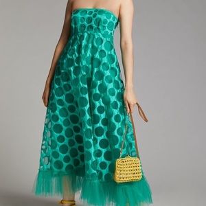 Anthropologie Emerald Tulle Maxi Dress Size 0